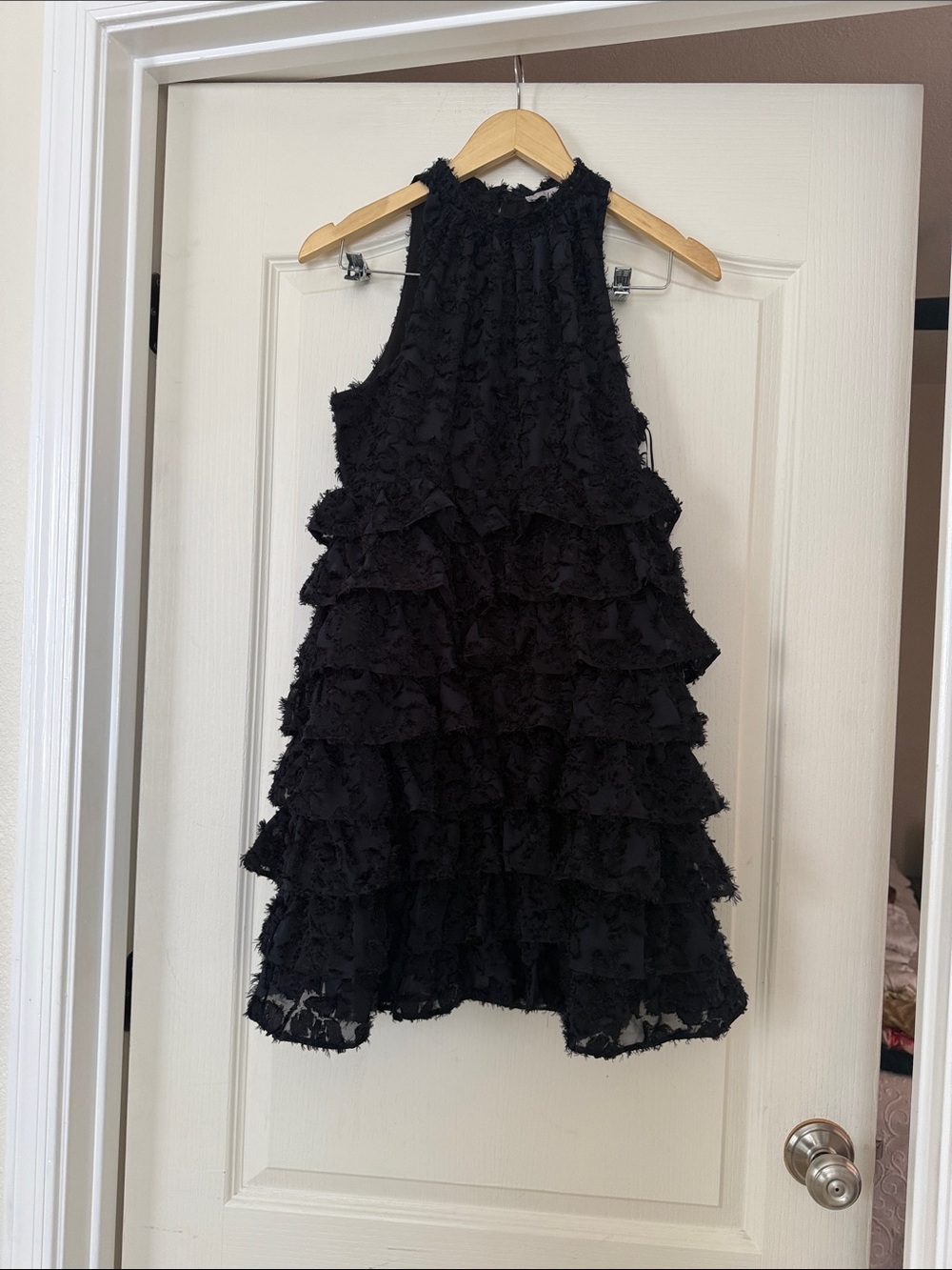 Chelsea28 Black Textured Ruffle Tiered Mini Dress